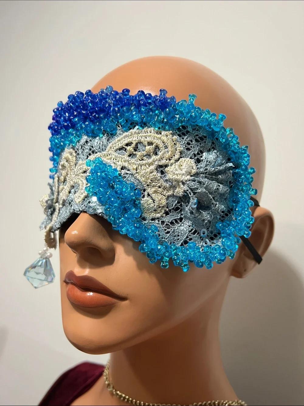 Boudoir Burlesque style handmade Beaded Lace Eye Mask